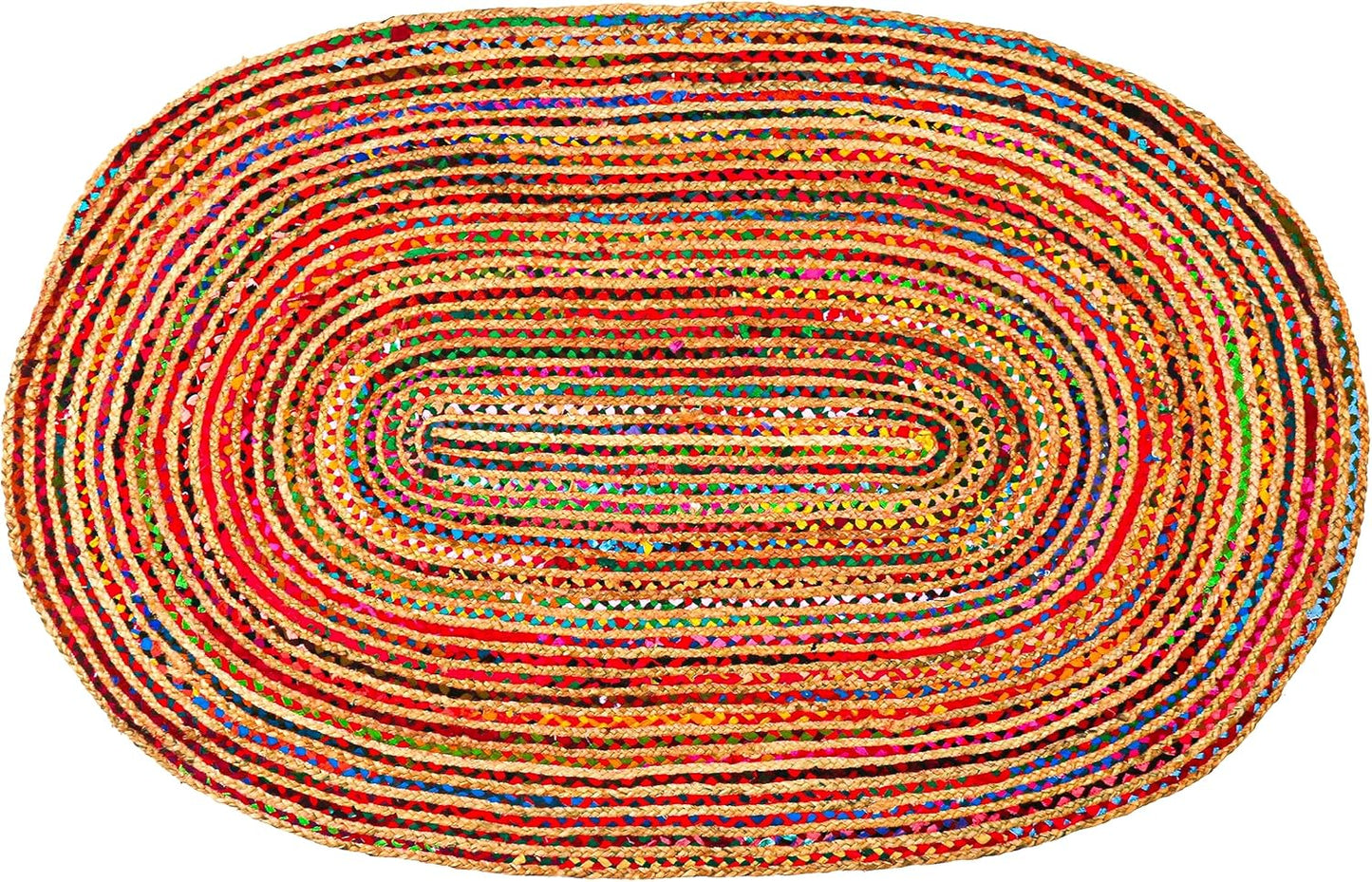 8'x10' Handwoven Jute Chindi Area Rug - Colorful Boho Rugs for Living Room - Hand Braided Multicolor Bohemian Rug for Farmhouse, Bedroom, Dining Room, Classroom, Hallway, Kitchen, Office