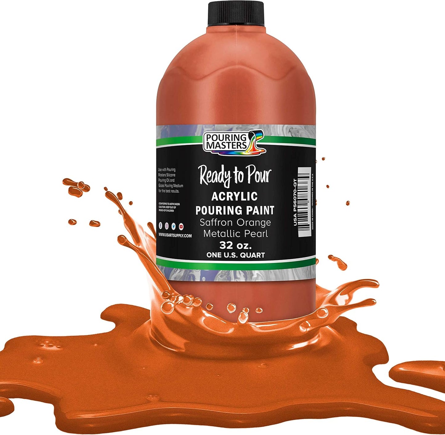 Pouring Masters Saffron Orange Metallic Pearl Ready to Pour Acrylic Pouring Paint - Premium 32-Ounce Pre-Mixed Fluid Acrylic Paint - Fluid Art Supplies for Canvas, Wood, Paper, Tile & Rocks