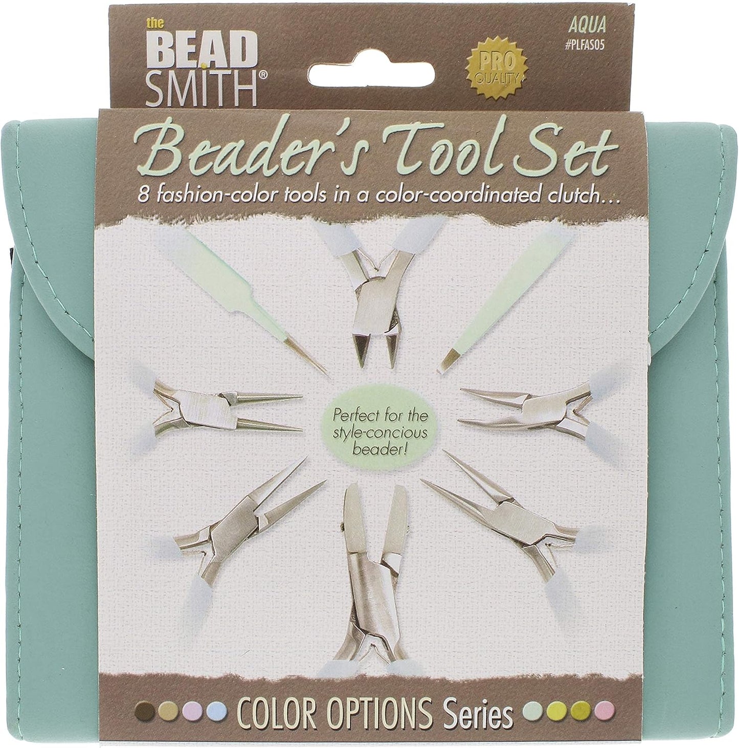 The Beadsmith Fashion Color Pliers – Set of 8 Slimline Color-Coordinated Tools – Matching Clutch in Aqua – Jewelry Making Supply Kit to Create Necklaces, Bracelets, Earrings & More