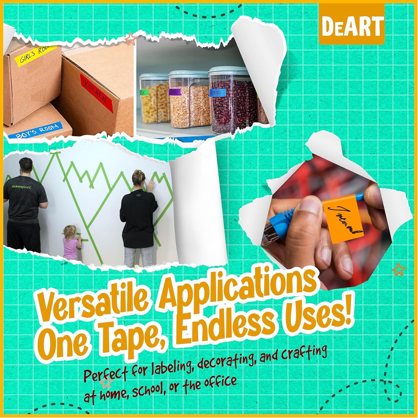 DEART Masking Tape 8 or 12 Pack 1 inch Colored Painters Tape for Arts & Crafts Labeling or Coding, Kids Art Supplies Color Tape Rolls, Craft Tapes Colorful Masking Tape (12)