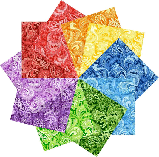 HANPATQUI 50PCS 12 x 12 inch Paisley Printed 100% Cotton Fat Quarters Fabric for Sewing and Quilting Bundles Precut Fabric Square for DIY Craft Patchwork