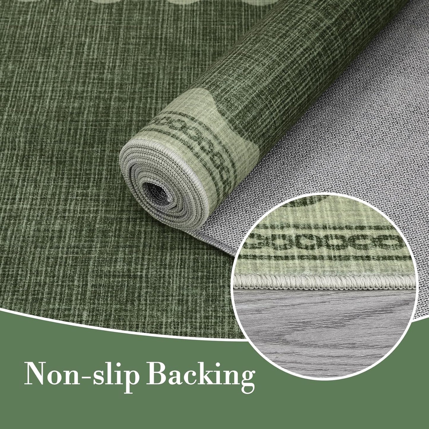 Scalloped Washable Rug 5x7 Area Rugs for Living Room, Solid Green Rug for Bedroom Girls, Non Slip Scalloped Throw Mat with Rubber Back, Soft Dorm Nursery Low Pile Carpet for Dining Room