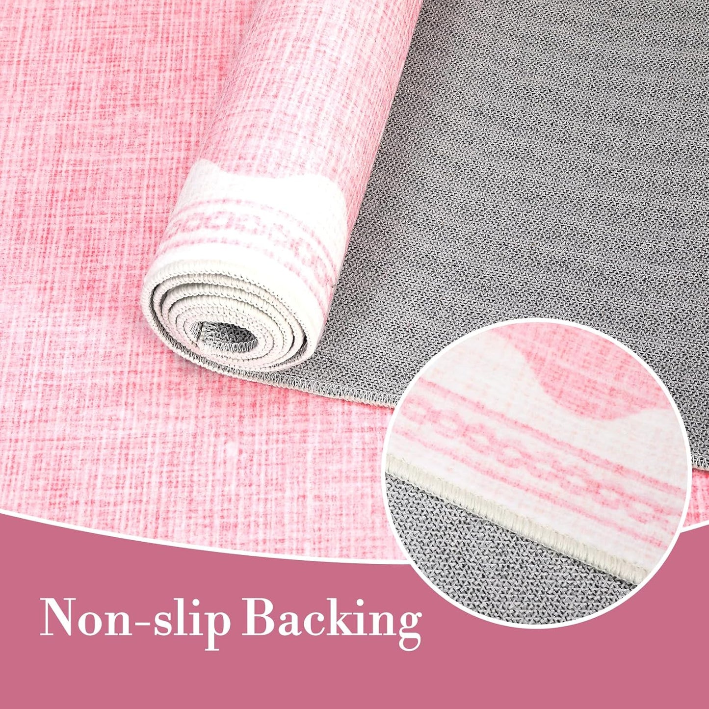 Scalloped Rug 2.5x10 Runners for Hallways, Solid Pink Non Slip Scalloped Bath Runner, Washable Rug for Bedroom Girls, Rugs for Kitchen Floor Soft Dorm Nursery Carpet for Bedside