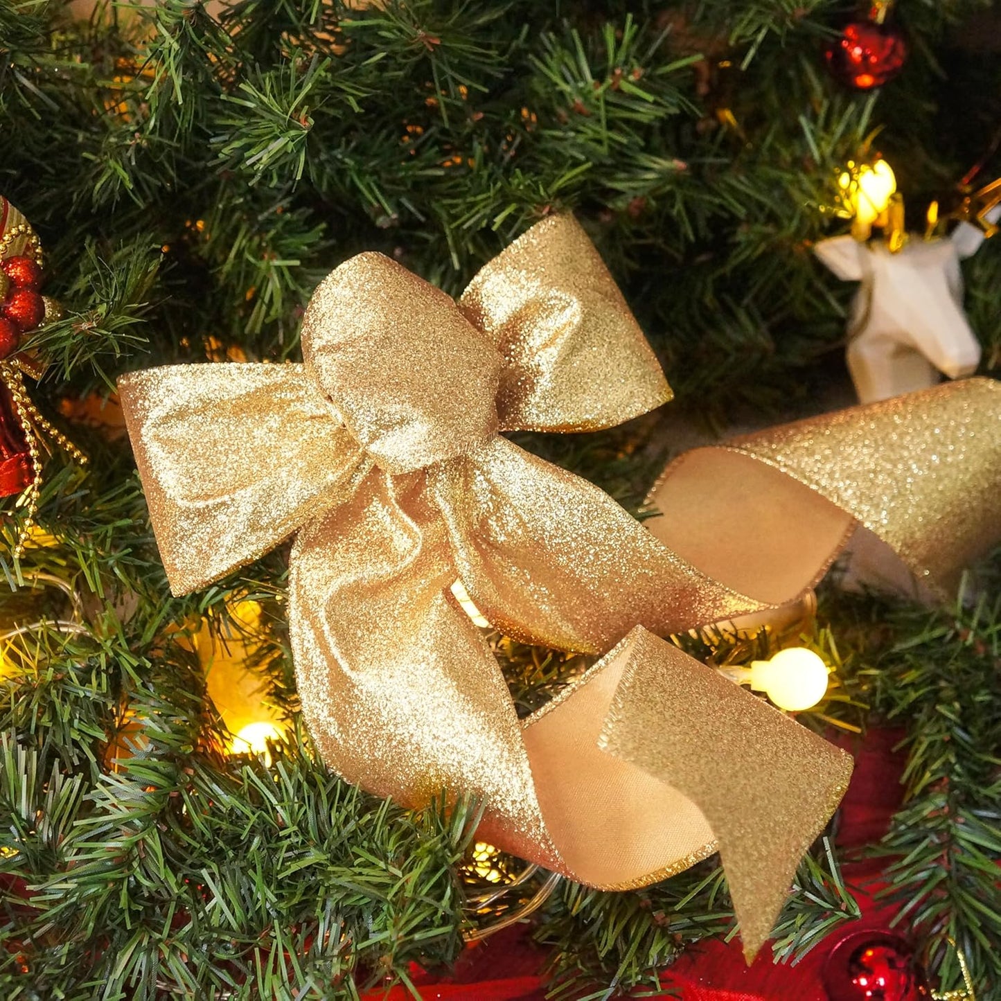 CT CRAFT LLC Glitter Wired Ribbon 2.5" x 20 Yards Yellow Gold for Christmas Home Decor Bow Gift Wrapping DIY Crafts Wreath