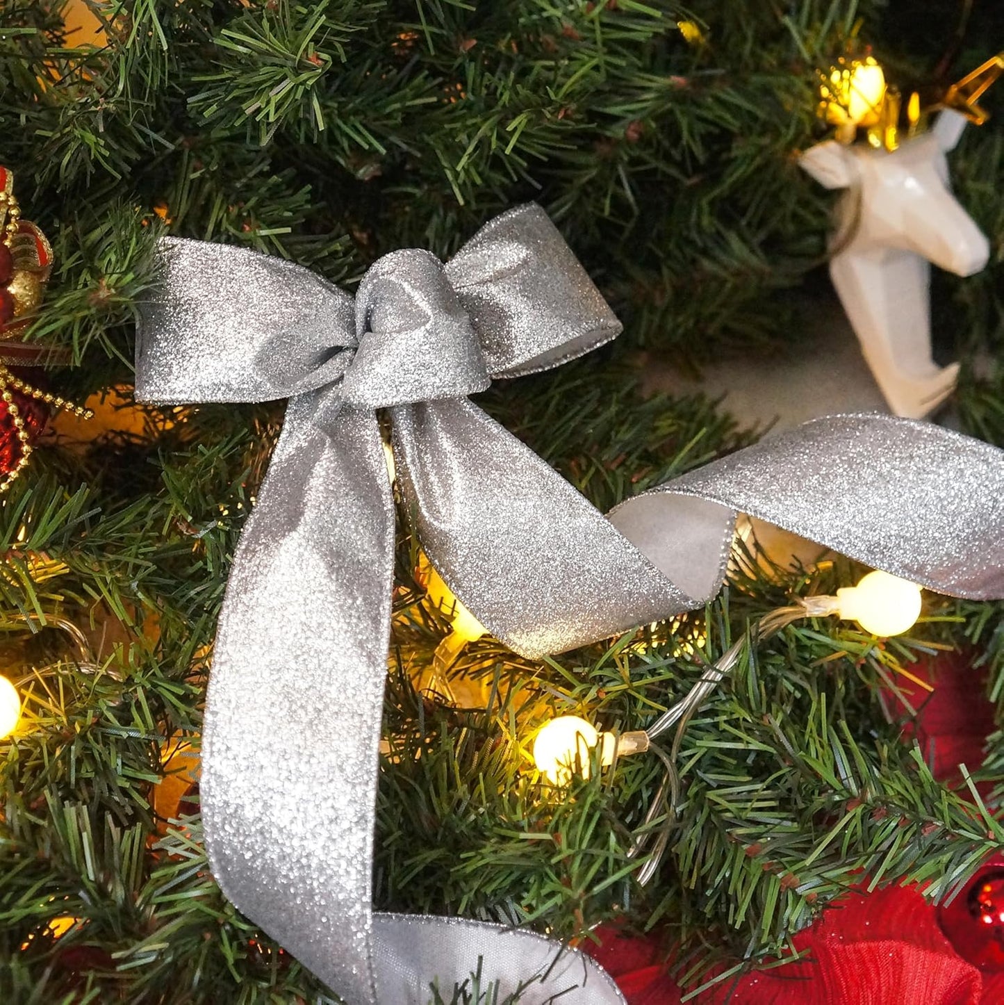 CT CRAFT LLC Glitter Wired Ribbon 1.5" x 20 Yards Silver for Christmas Home Decor Bow Gift Wrapping DIY Crafts Wreath