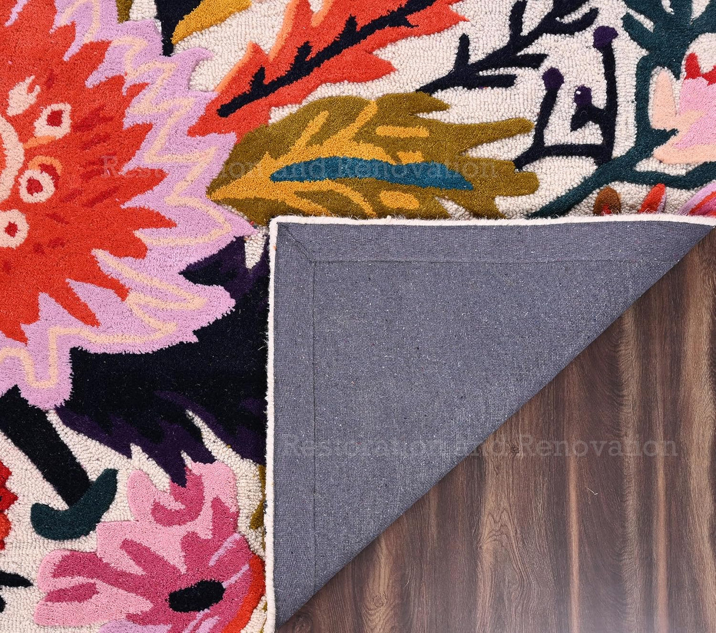 Handmade Wool Floral Area Rug for Living Room | Elegant Flower Garden Design, Soft, Thick and Durable | Bedroom, Dining Room & Home Decor Carpet (6' Round, Floral E)