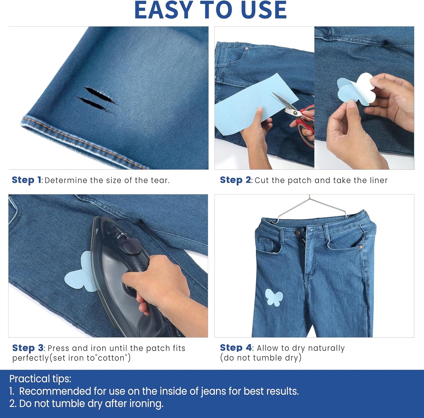 Denim Patches for Inside Jeans - Iron On Patches for Jeans - Jeans Patch for Repairing Pant Holes and Covering Imperfections, Large Size, 4 in. x 60 in.Light Blue