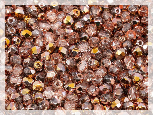 1.8 oz (50g, Approx. 600pcs) of Faceted Fire Polished Pressed Czech Glass Beads 4mm (0.16in), Crystal Copper Capri Apollo 00030-27101 BCV