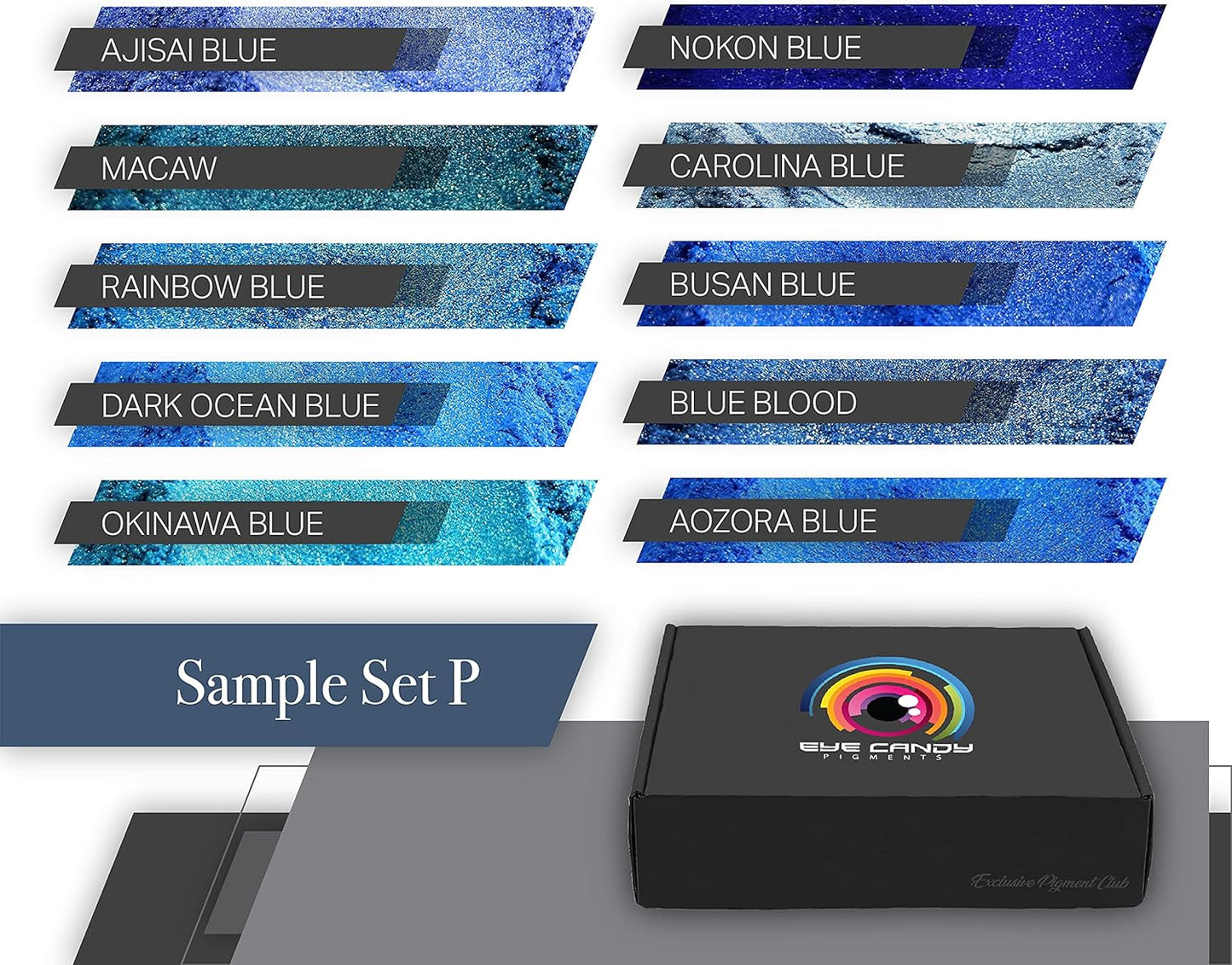 Eye Candy Pigments Blue Mica Pigment Powder Set P - Mica Powder for Epoxy Resin Art - Woodworking - Cosmetic Grade Mica Powder - Bath Bombs - Pigment Powder Variety Pack - 50g - Non-Toxic - Skin Safe