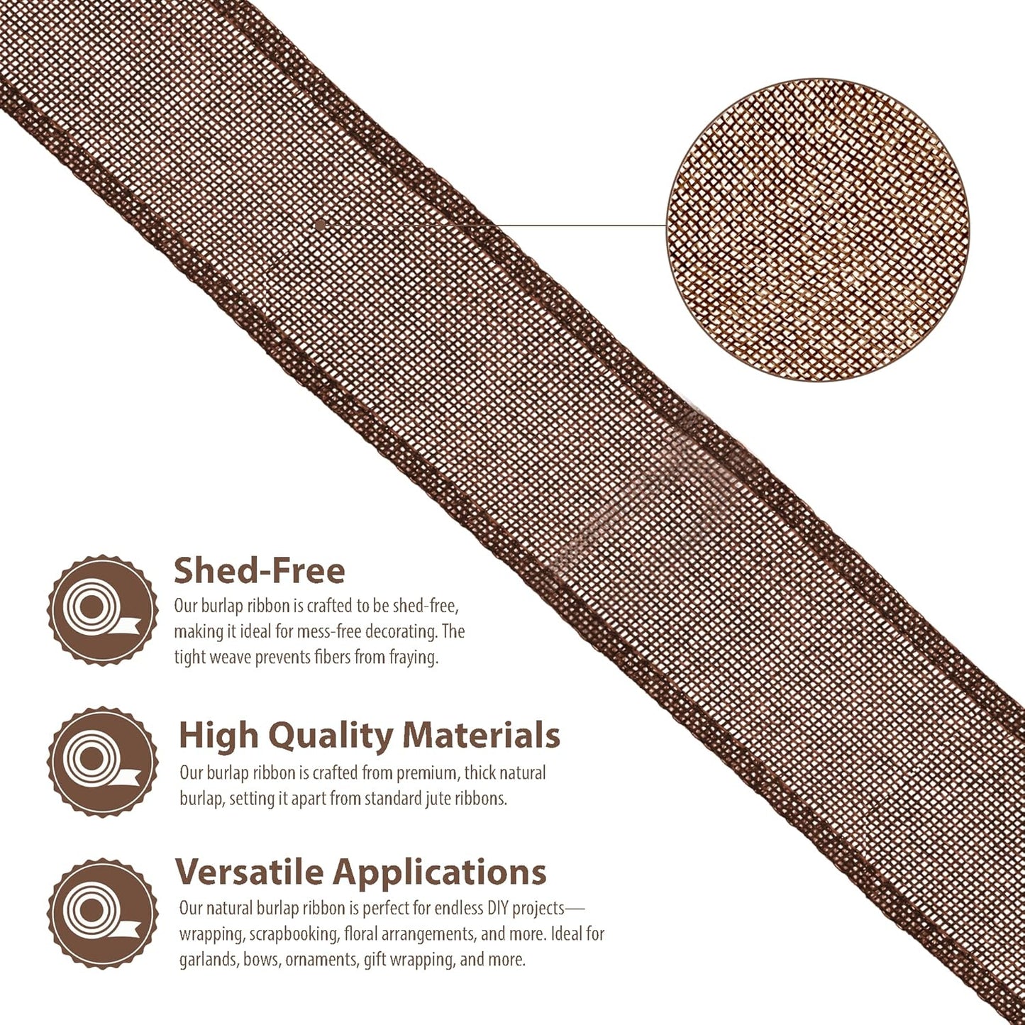 Mandala Crafts Brown Burlap Wired Ribbon 2 Inches Wide Jute Ribbons for Crafts - 10 Yds Roll Rustic Burlap Wrap Trim Ribbons for Wreaths Bows Party Decoration