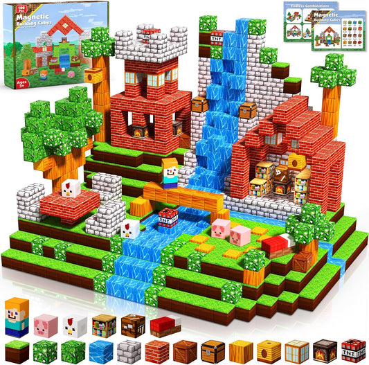 Magnetic Blocks-100PCS Grassland Building Blocks Set, Kids Classroom Sensory Toy, STEM Learning, Construction Stacking Toy for Kids 3+ Boys & Girls