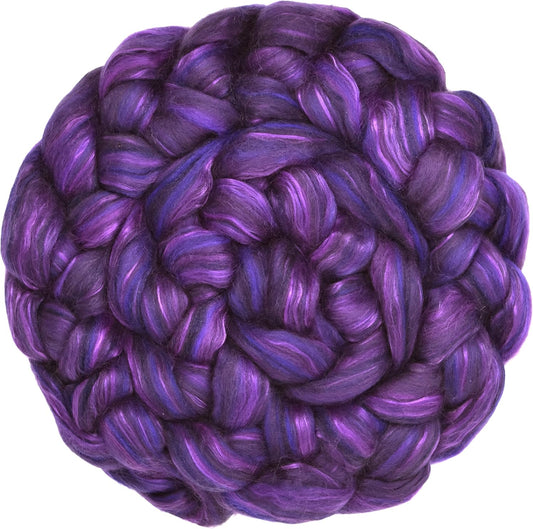 Merino Silk Luxe Tonal Designer Blend. Superfine Merino, Mulberry Silk, Tussah Silk. Top Roving for Spinning or Felting. Regal Amethyst 1oz