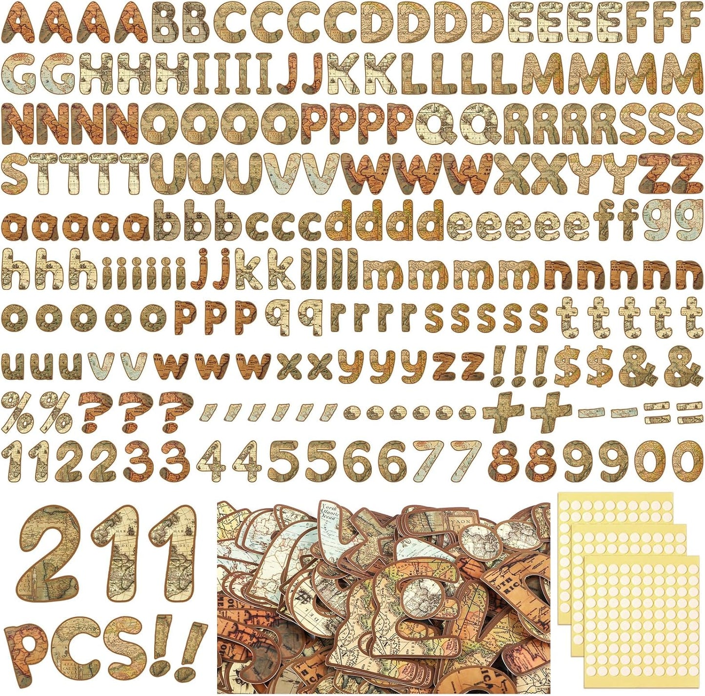 221 Pcs Bulletin Board Letters Round Alphabet Number Punctuation Symbol Combo Letter Cutouts Classroom Decoration for School Classroom Chalkboard Poster Board(World Map Round)