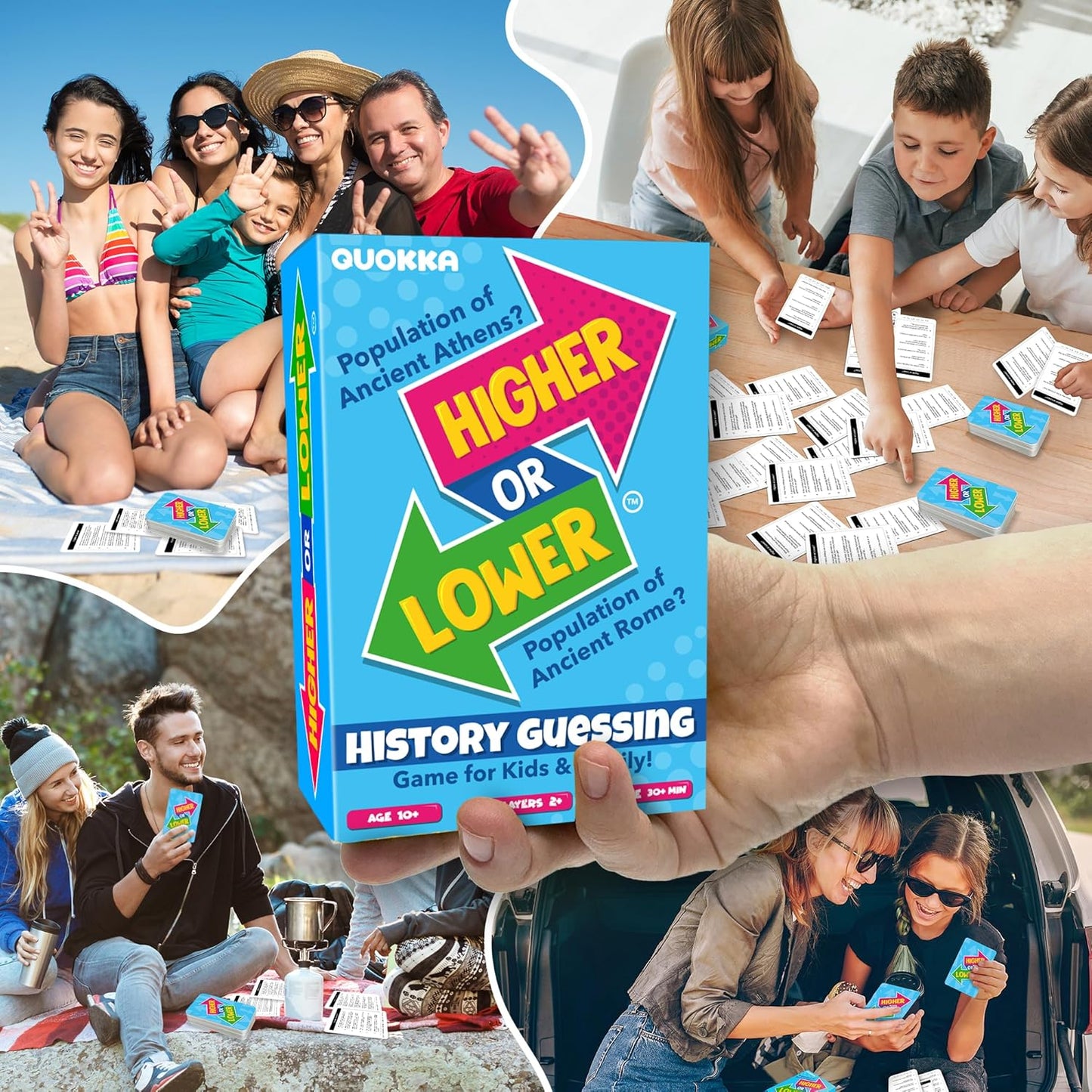 QUOKKA History Board Game for Kids 10-14 Year Olds - Family Card Game for Kids and Adults - Higher or Lower | Guess Fun Questions | Easy to Learn | 2 + Players - Challenge Game for Family Night
