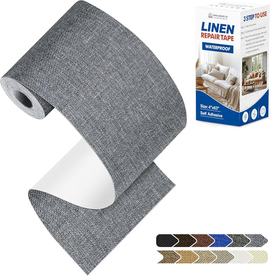 KING MOUNTAIN Linen Repair Patches, Self-Adhesive Linen Fabric Patches, 4 X 63 inch Extra Size, Multi Color, Can be Used for Linen Sofa Repair and Linen Clothes Repair (Grey)