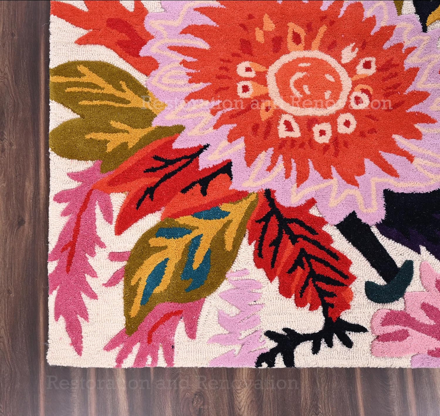 Handmade Wool Floral Area Rug for Living Room | Elegant Flower Garden Design, Soft, Thick and Durable | Bedroom, Dining Room & Home Decor Carpet (6' x 9', Floral E)