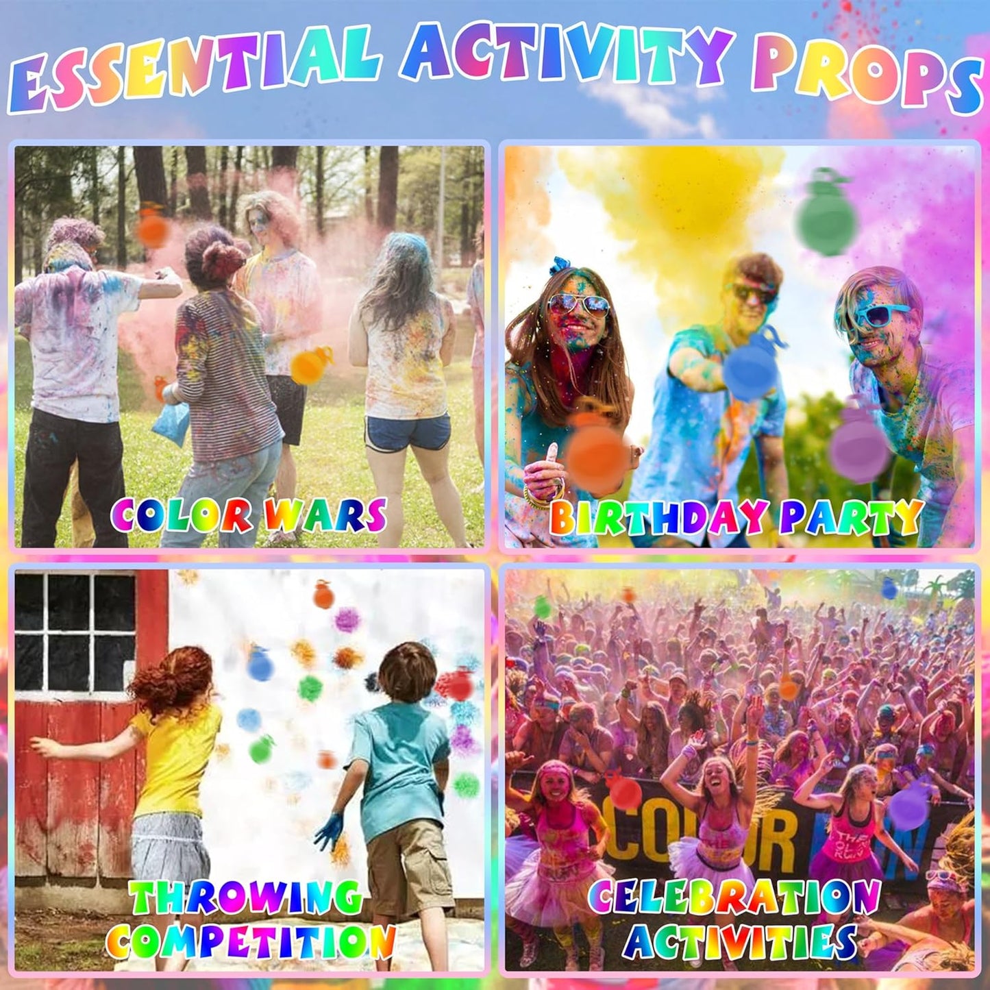 ARELUX Color Powder Balls-12 Packs Holi Powder Colors Chalk Balls,200+ Throws Each Chalk Bomb,Family Activiies Outdoor for Color Run Photography,Party Games,Friends Photoshoot,Birthday,Festival