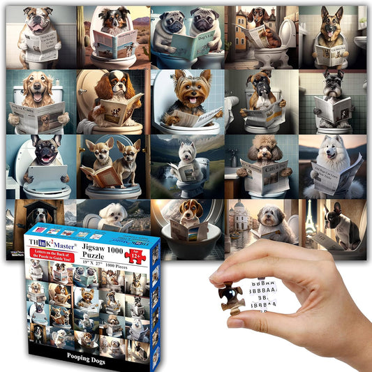 Think2Master Pooping Dogs & Puppies 1000 Pieces Jigsaw Puzzle. Pooping Puppies, Funny Bathroom Decoration, Gag Gift. Fun Toy Teens, Adults, Seniors & Families. Great for Kids 13+ Size: 26.8” x 18.9”