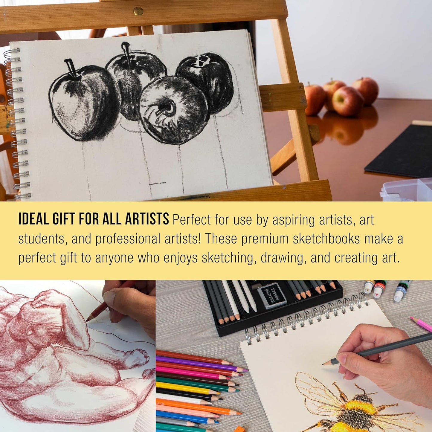 U.S. Art Supply 9”x12 Premium Heavy-Weight Paper Spiral Bound Sketch Book: 90 Pound (160gsm), 30-Sheet Drawing Pad (2 Pack)