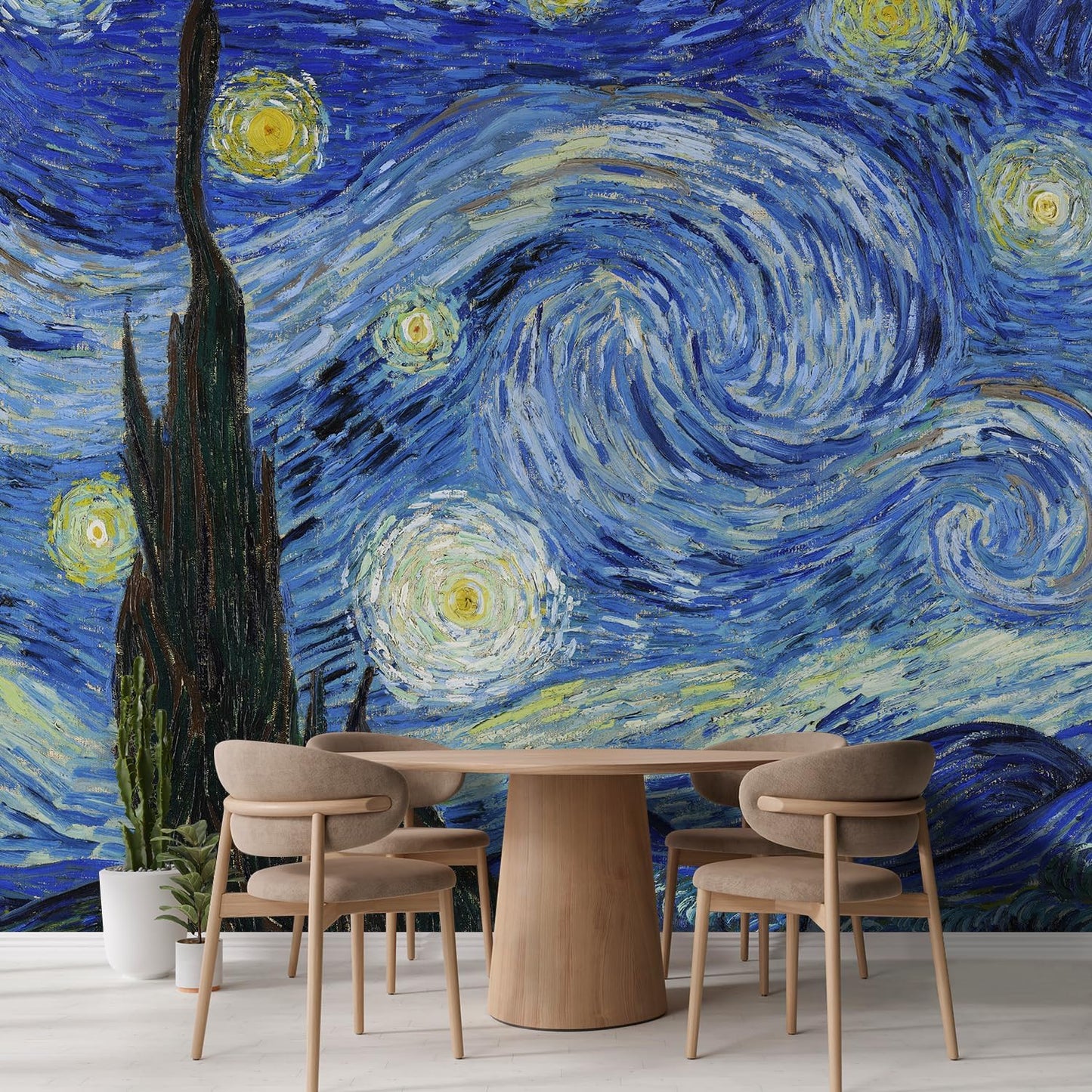 wall26 Wall Sticker/Wall Mural Starry Night by Vincent Van Gogh Dutch Impressionism, Not Peel and Stick, Non-Woven Wallpaper Decorative for Bedroom, Living Room, Office - 132x192 inches