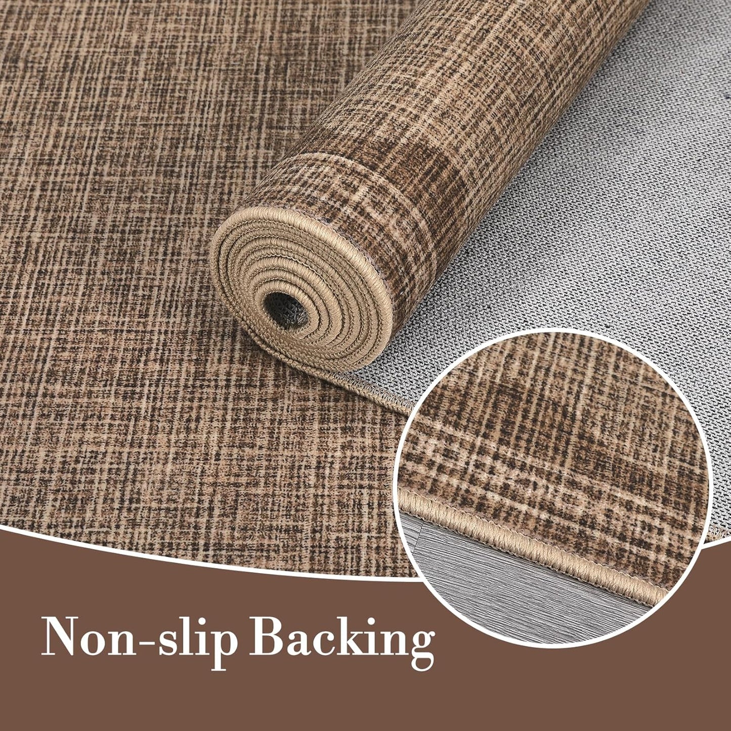 Scalloped Washable Rug 9x12 Area Rugs for Living Room, Solid Tan Rug for Bedroom Girls, Non Slip Throw Mat with Rubber Back, Soft Dorm Nursery 9x12 Carpet for Dining Room