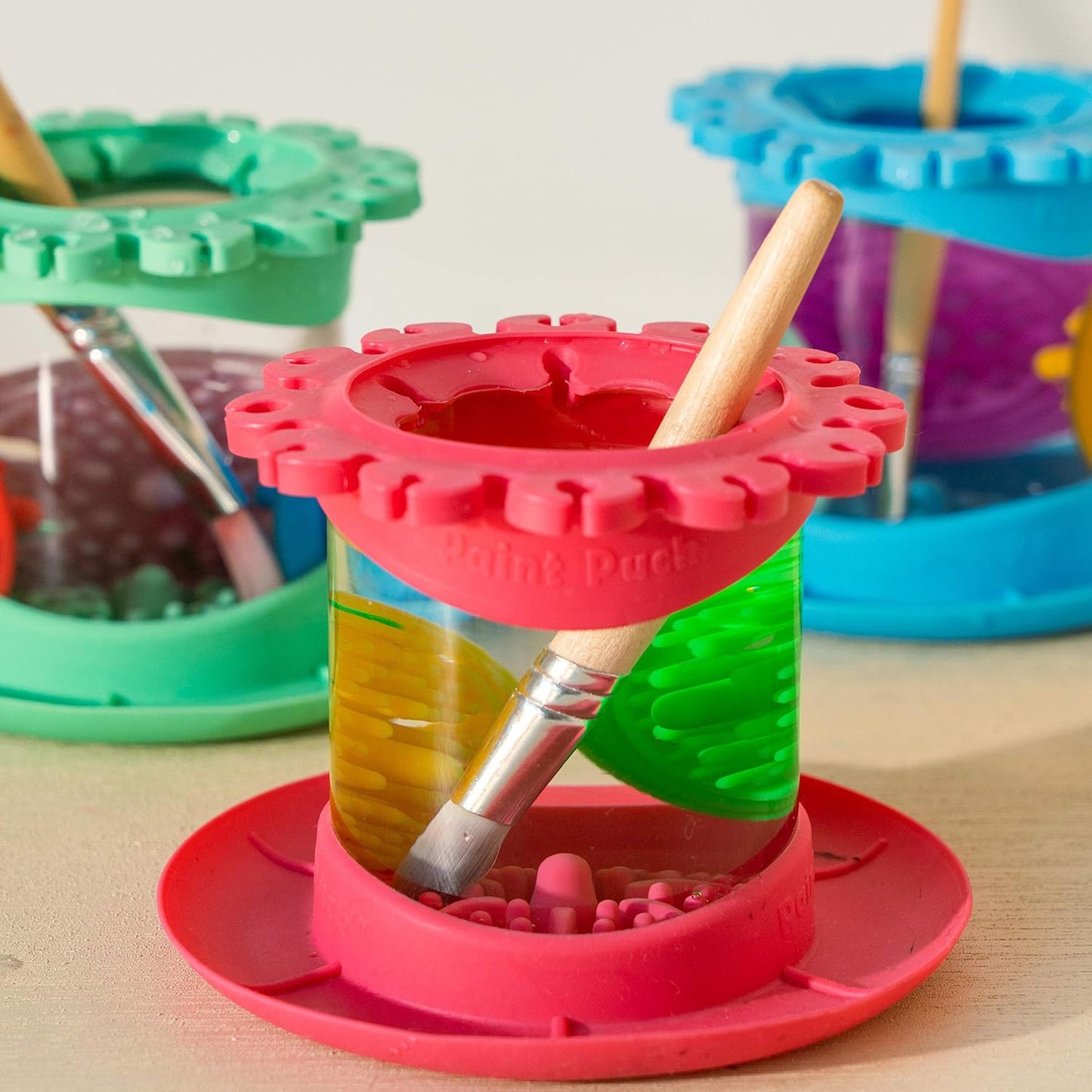 Paint Puck Ultimate Rinse Cup Paint Brush Cleaner (Red, Mug) – Non-Spill Paint Water Cup & Brush Cleaner with Brush Holder, Squeegee Lips & Drip Tray for Acrylic, Watercolor & Art Supplies