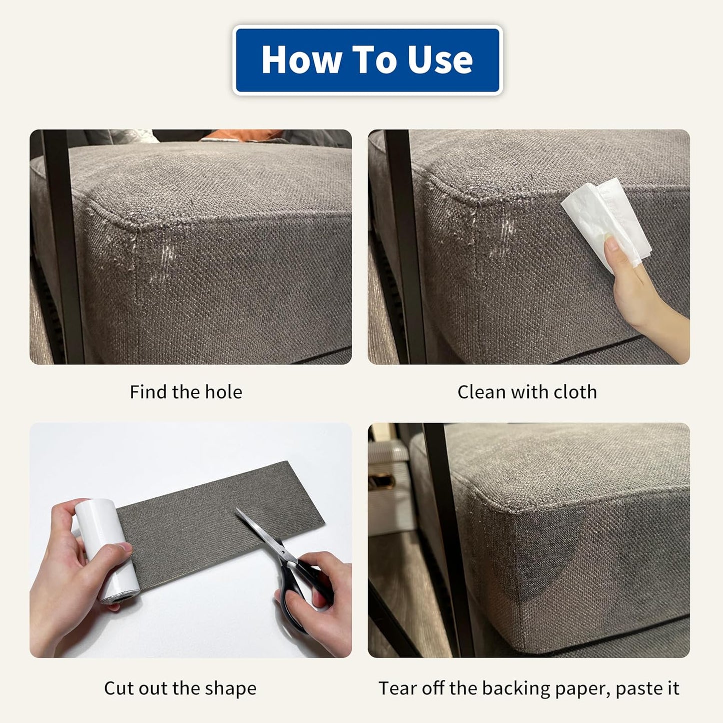 KING MOUNTAIN Linen Repair Patches, Self-Adhesive Linen Fabric Patches, 4 X 63 inch Extra Size, Multi Color, Can be Used for Linen Sofa Repair and Linen Clothes Repair (Charcoal Gray)