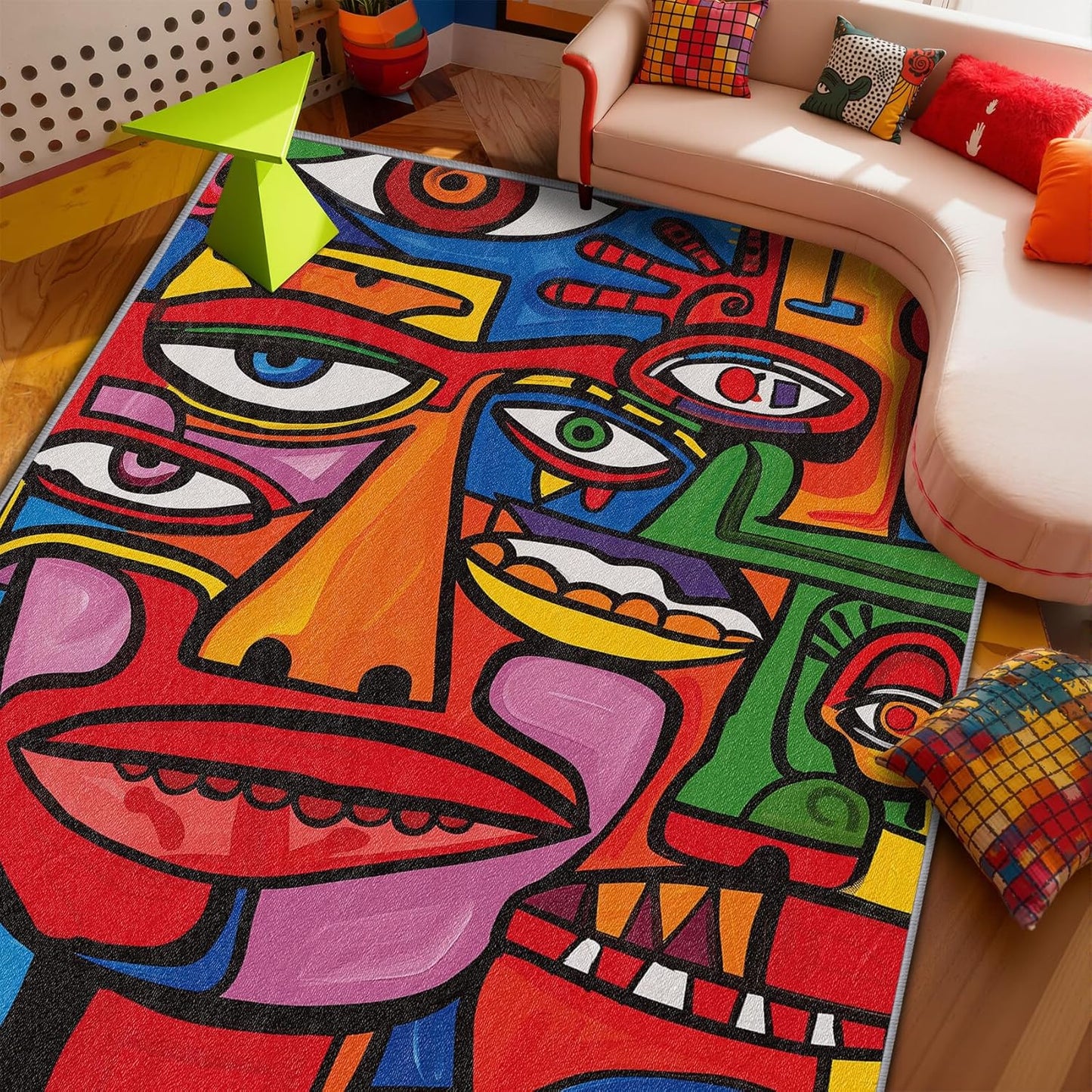 Abstract Rugs for Bedroom - 2x3 Rug - Abstract Rug - Colorful Graffiti Area Rug - Modern Geometric Pop Art Rugs - Multicolor Artistic Carpet - Home Decor