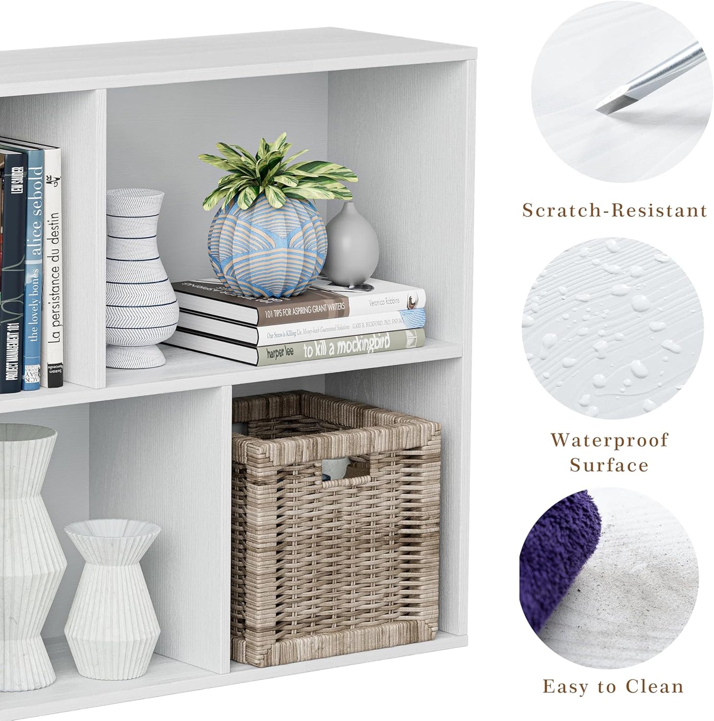 Wooden Cube Storage Organizer with Closed Back Panel, 11in Cube Shelf Opening, Bookshelf, Display Shelf,Closet Cabinet for Home and Office (Embossed White, 5-Cube 35.98L*9.45W*24.09H)