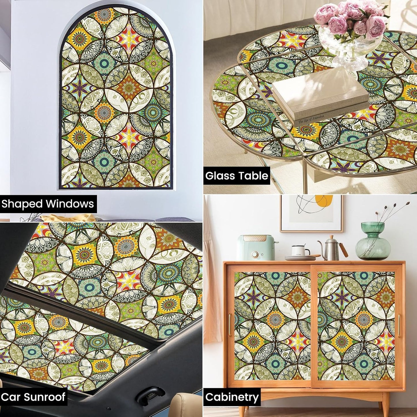 DKTIE Static Cling Decorative Window Film with Installation Tools Non Adhesive Privacy Film Stained Glass Window Film for Bathroom Shower Door Heat Cotrol Anti UV 17.7 x 118.1 Inch