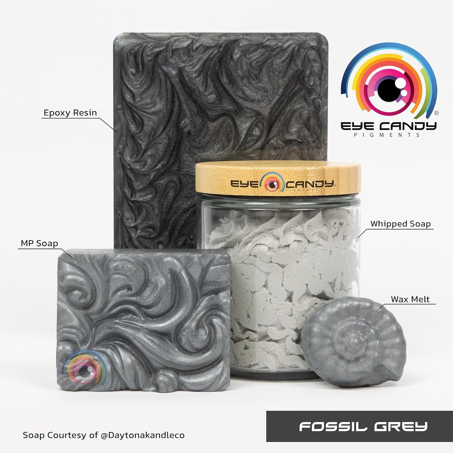 Eye Candy Pigments Premium Grey Mica Powder - Fossil Grey (50gr) - for Epoxy, Resin, Soap, Paint, Woodworking, Acrylic Pouring, Bath Bombs, Fishing Lures - DIY Arts and Crafts Additive