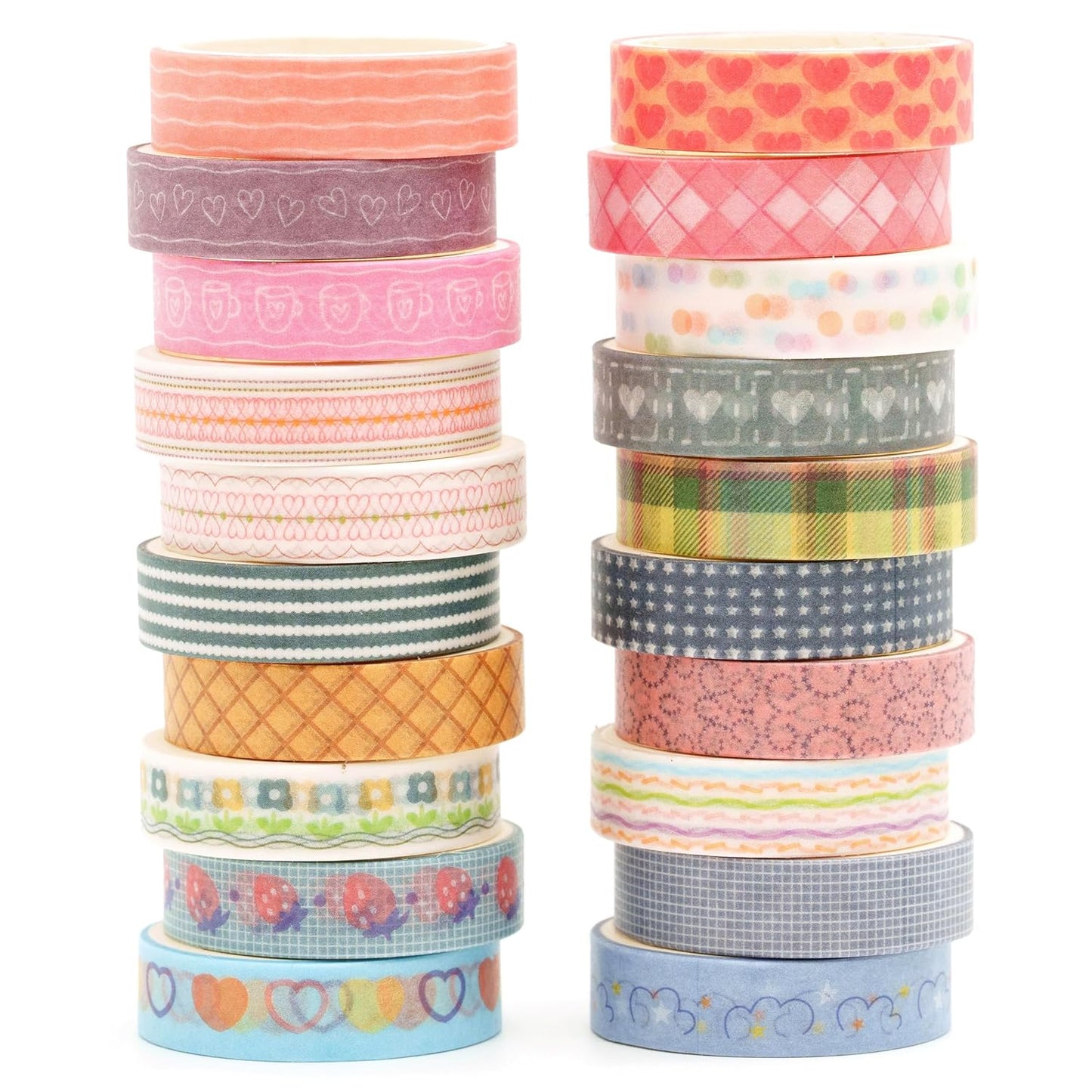 20 Rolls Basic Washi Tape Set Japanese Arts Adhesive Tapes Simple Patterns Decorative Masking Tape Sets for Craft, Kids, Scrapbook, DIY, Gift Wrapping (Style Three)