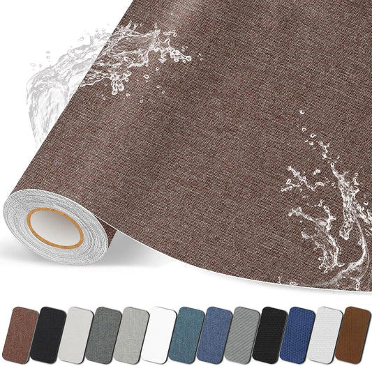Fabric Repair Patches, 17X158 inch Linen Self-Adhesive Fabric Repair Tape, Strong Sticky Linen Patch for Sofas, Tote Bags, Clothing, Car Seats, Furniture（Brown, 17X158 inch）