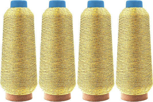 Mandala Crafts 4 Pack of Serger Threads Cones Spools - 150D/2 Polyester Metallic Gold Threads for Sergers Machine and Overlock Quilting Sewing Machine