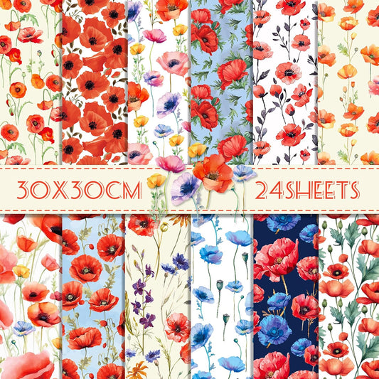 12×12 Flower Scrapbook Paper Vintage Flower Pattern Papers Pad ,24 Sheets Double-Sided Bobo Floral Scrapbooking CardStock Paper Pad for Holiday Cardmaking DIY Origami Papers.