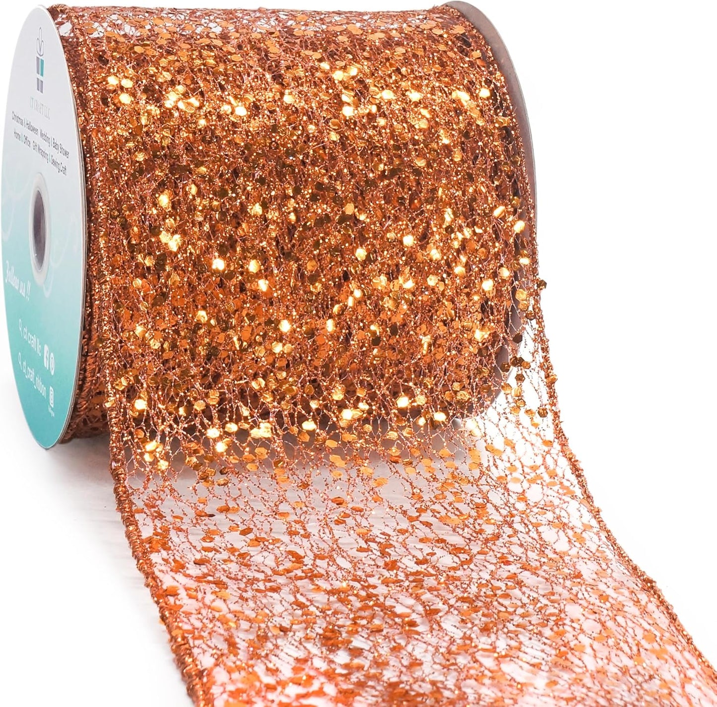 CT CRAFT LLC Sparkling Glitter Mesh Wired Ribbon 4" x 10 Yards Bronze Orange for Christmas Home Decor Bow Gift Wrapping DIY Crafts Wreath