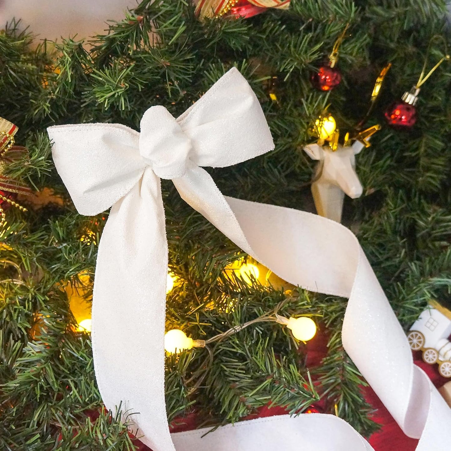 CT CRAFT LLC Glitter Wired Ribbon 2.5" x 20 Yards White for Christmas Home Decor Bow Gift Wrapping DIY Crafts Wreath