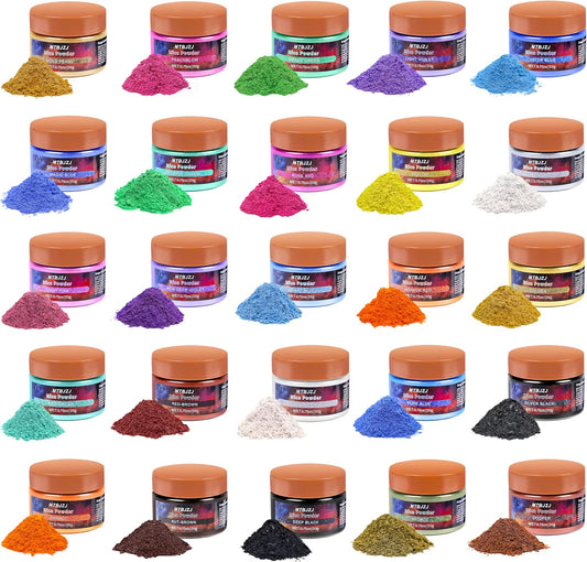 MTBJZJ Mica Powder for Resin, 25 Colors - 20g/Bottle of Epoxy Resin Color Pigment,for Candle Dye, Lip Gloss Pigment, Soap Making, Slime Colorant, Paint, Bath Bombs,Nail Polish and Eye Shadow