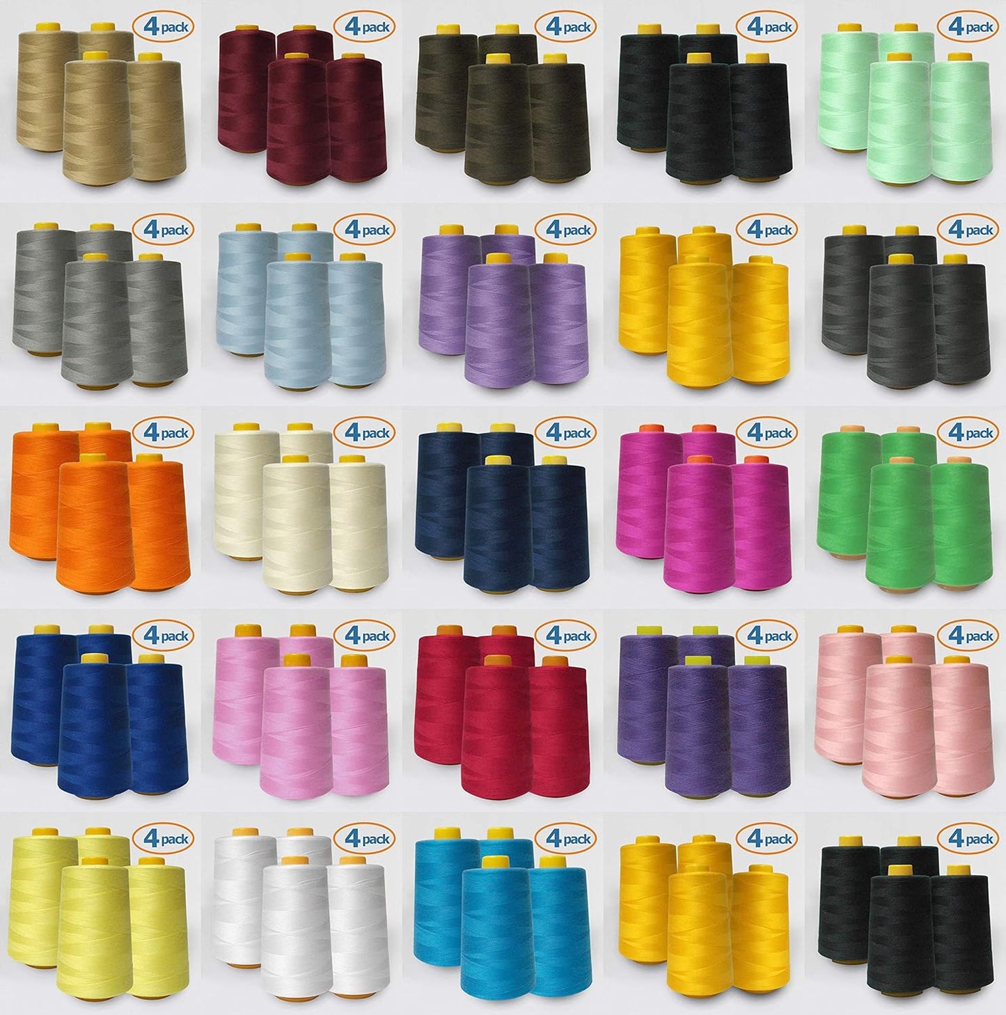 AK Trading 4-Pack Purple All Purpose Sewing Thread Cones (6000 Yards Each) of High Tensile Polyester Thread Spools for Sewing, Quilting, Serger Machines, Overlock, Merrow & Hand Embroidery.