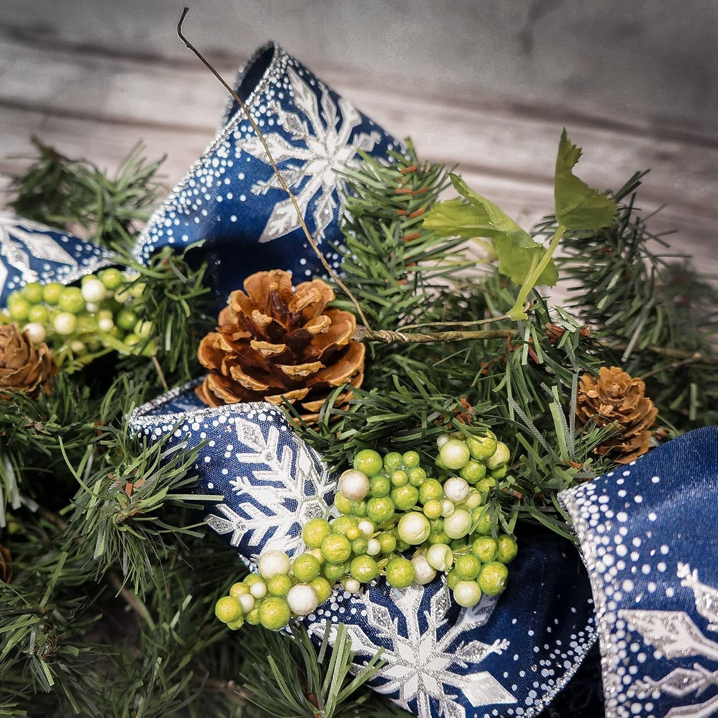 CT CRAFT LLC Navy Satin with Silver Snowflake Wired Ribbon 2.5 Inch x 10 Yards for Christmas Home Decor Tree Topper Bow Gift Wrapping DIY Crafts Wreath Garland