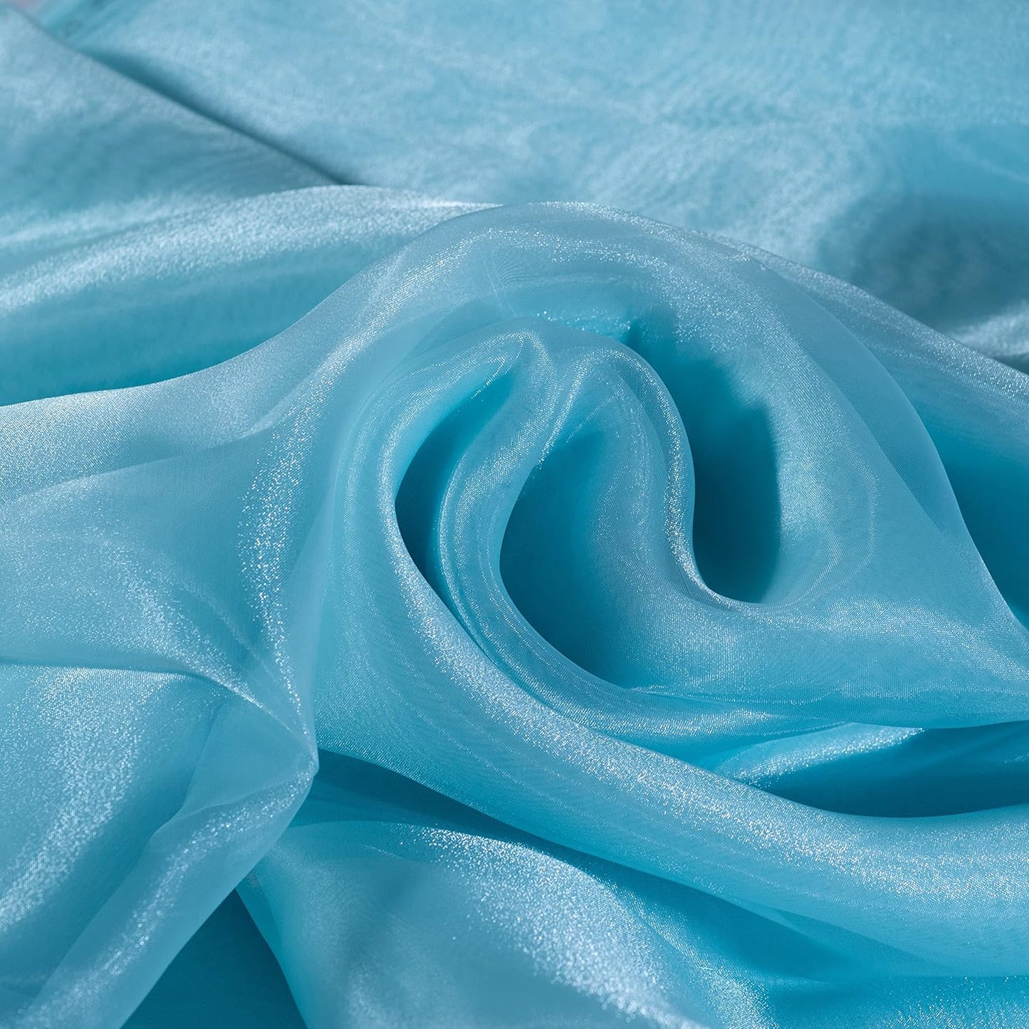 Fynite Organza Fabric | 10 Yards Long | 44" Wide | Bridal Solid Organza Bolt for Wedding Dress Fashion Craft Decorations - Silky Shiny Sheer - Light Blue
