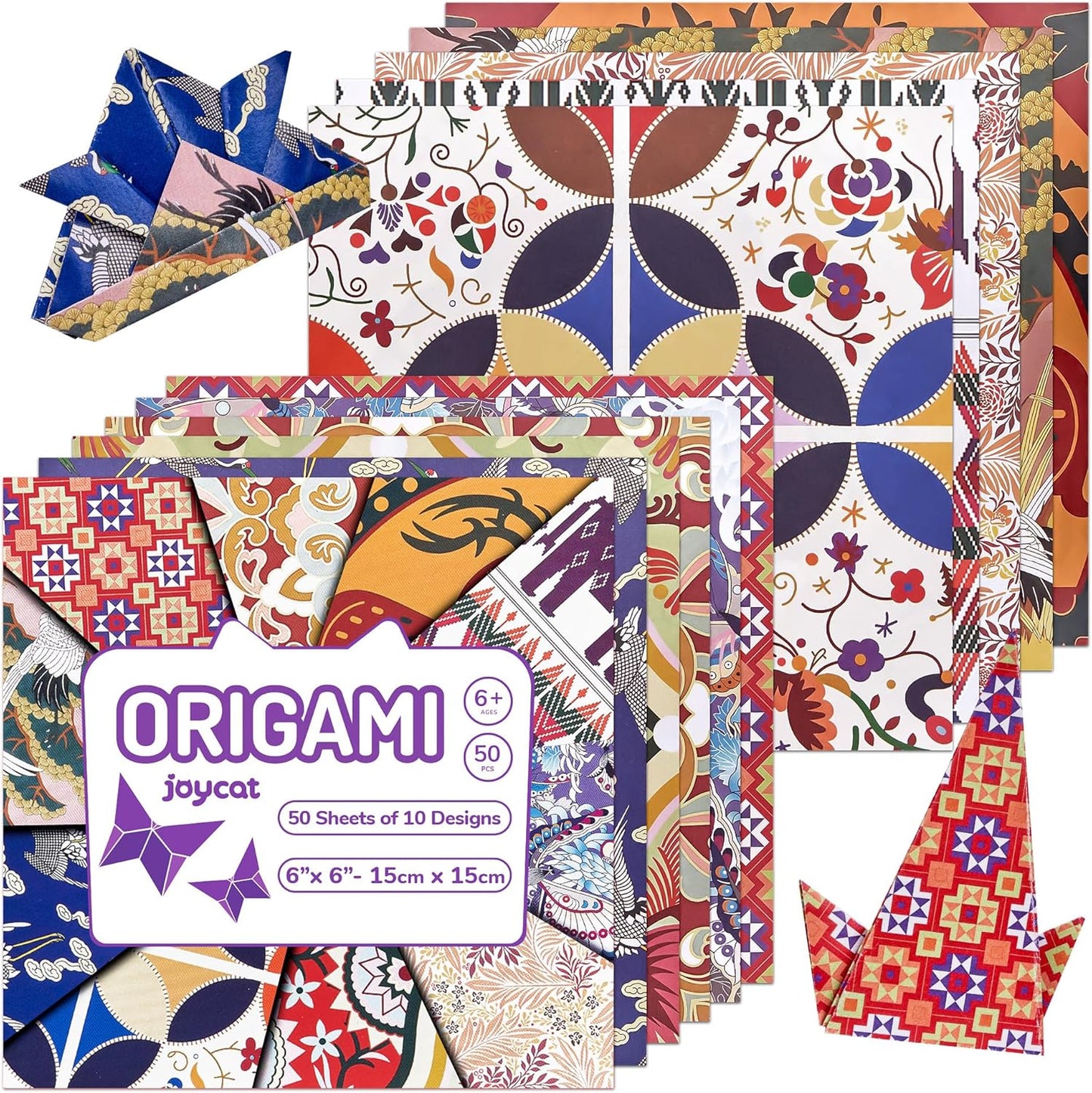 Ethnic Patterns Origami Paper - 50 Sheets 6x6 Inches - Double-Sided Traditional Cultural Art Colored Folding Paper for Adults, Artists & Kids - Ideal for Scrapbooking, Card Making and DIY Crafts