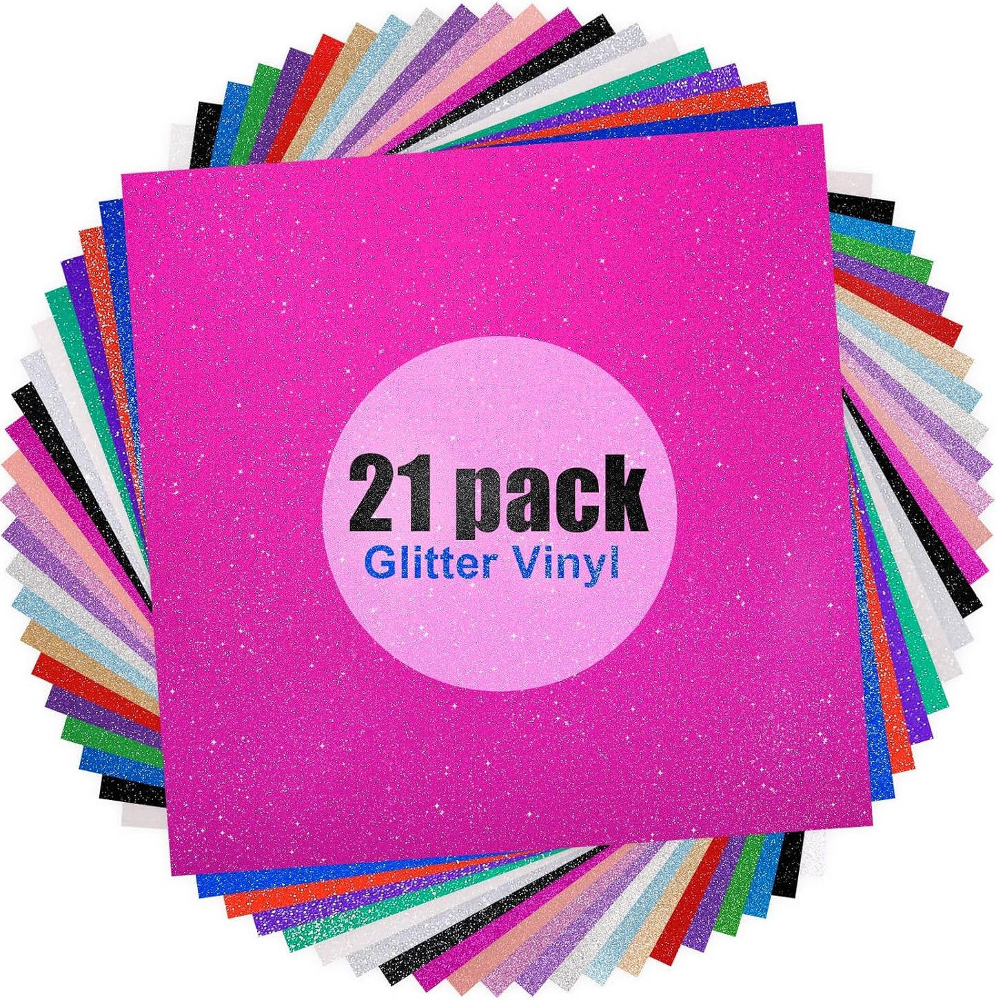 Glitter Vinyl Sheets Glossy and Matte Shimmer Permanent Vinyl Pack -12” X 12” 21 Pack Glitter Viny1 Permanent for Decor, Sticker
