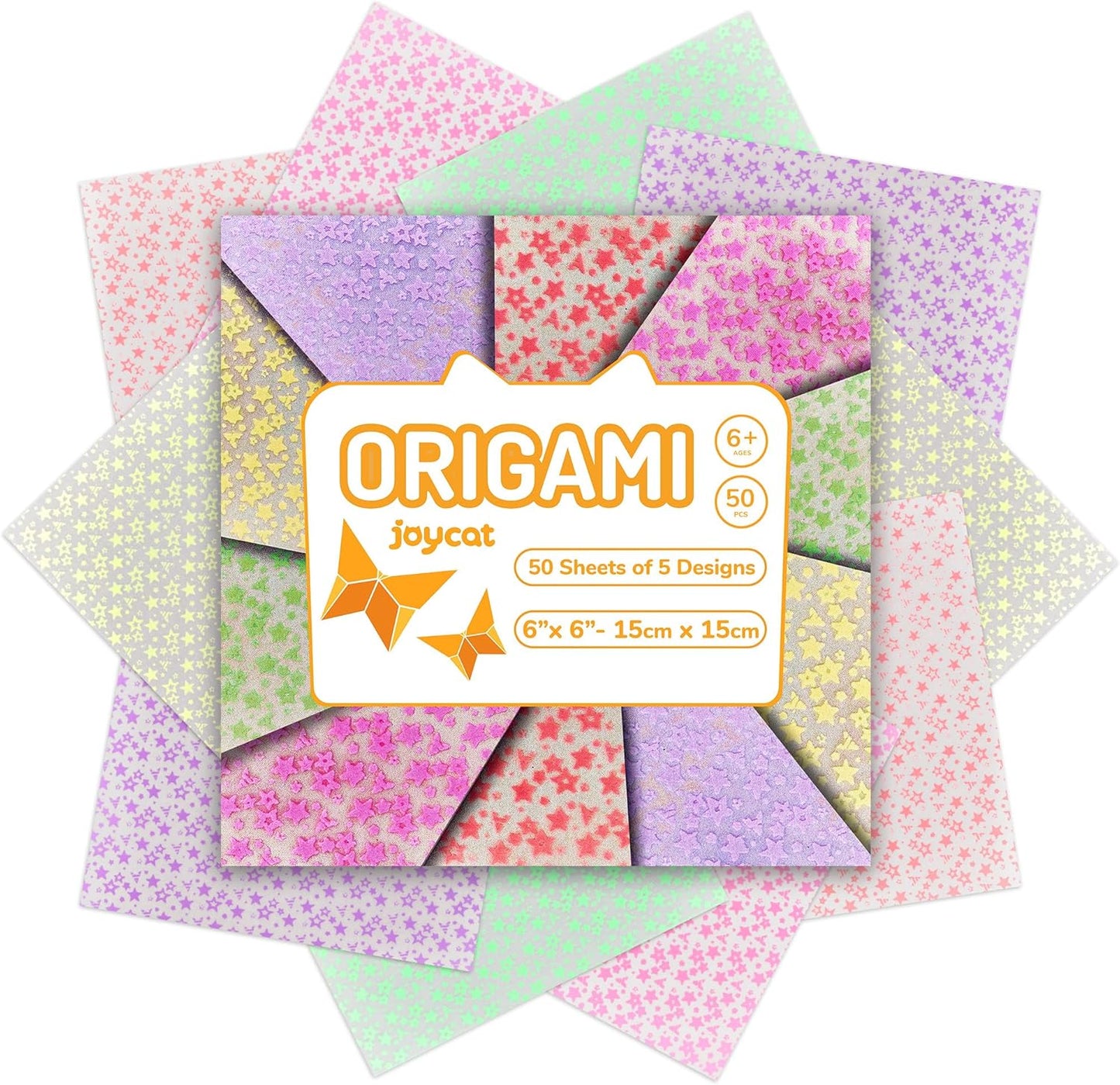 Joycat Pastel Glow in The Dark Origami Paper - 50 Sheets 6x6 Inches - Soft Luminous Sheets for Kids & Creative Projects, Ideal for Scrapbooking, Card Making and DIY Crafts