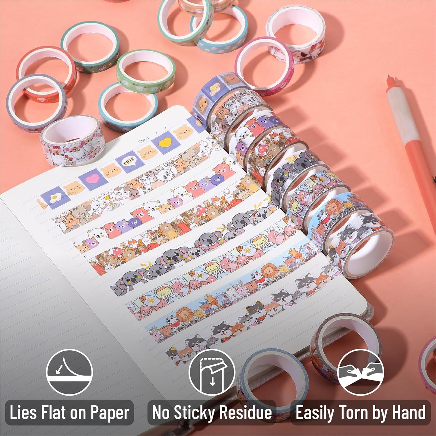 Mr. Pen- Cute Washi Tape for Journaling, 24 Rolls (12 x 7.5mm Wide & 12 x 15mm Wide), 3 Meter/Roll, Decorative Gold Foil Washi Tape Set, Halloween Supplies