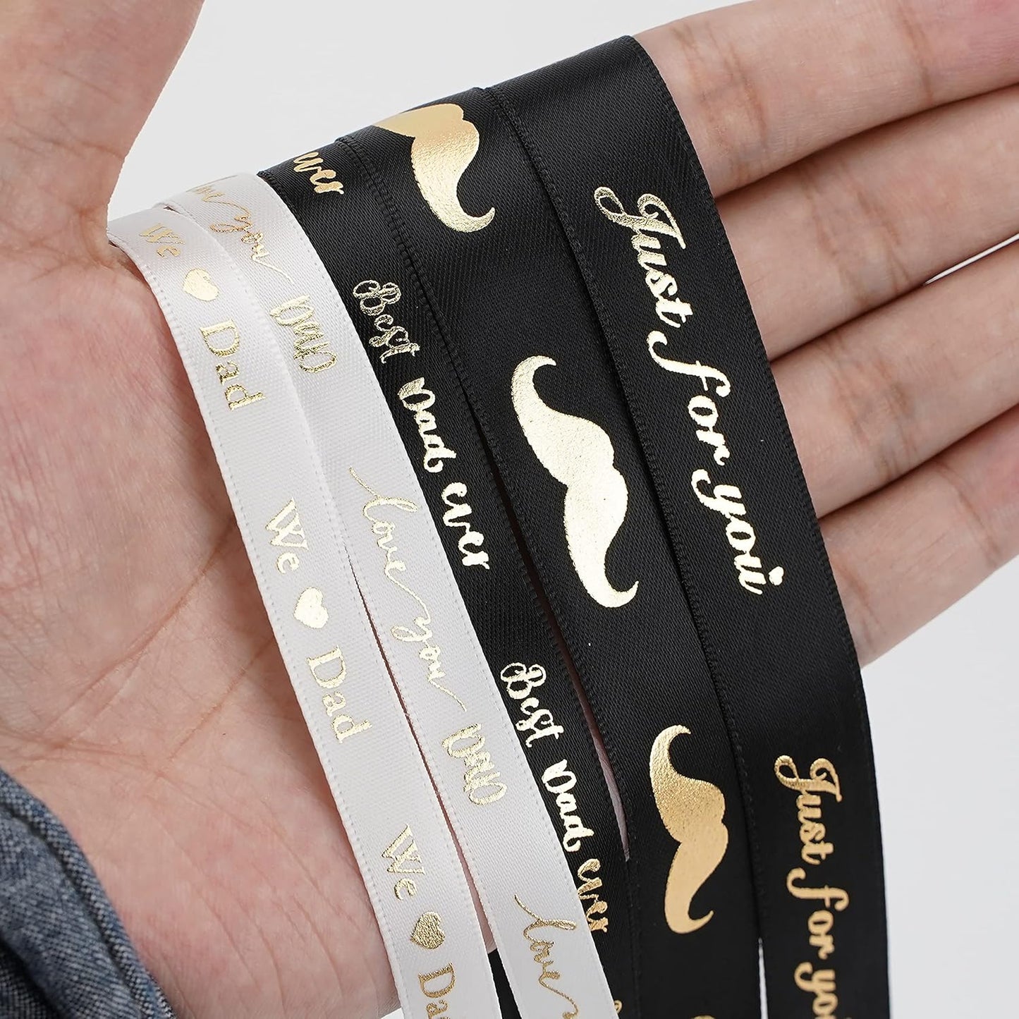 MEEDEE Happy Father's Day Ribbon Fathers Day Decorations Gift Box Wrapping Paper Decor Thank You Satin Thin Ribbon Assorted Black Satin, 5 Rolls with 10 Yards Each Total 50 Yards