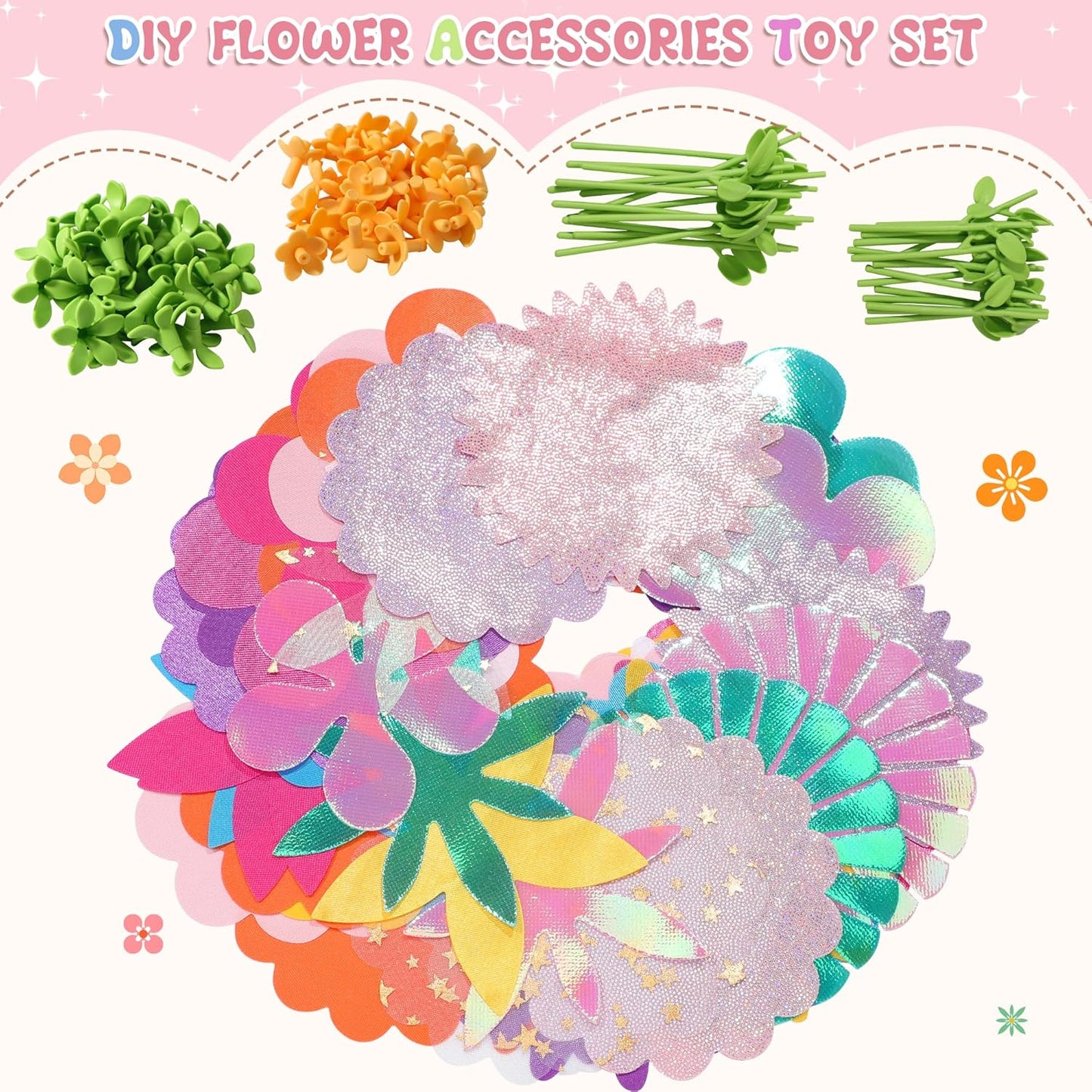 Plesechde DIY Fabric Flower Bouquets Toys Accessories,Arts and Crafts Toy Accessories with 110pcs Petals,Ideal Gifts for Kids 3+ Years Old for Birthday,Christmas