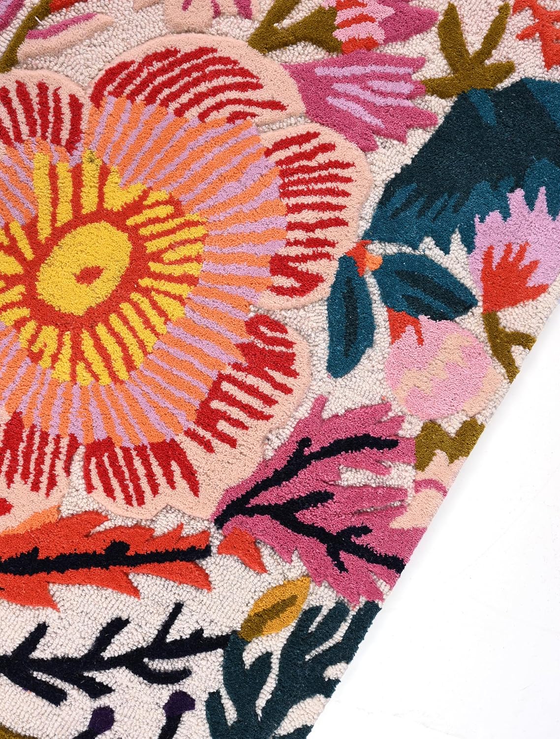 Handmade Wool Floral Area Rug for Living Room | Elegant Flower Garden Design, Soft, Thick and Durable | Bedroom, Dining Room & Home Decor Carpet (5' x 8', Floral E)