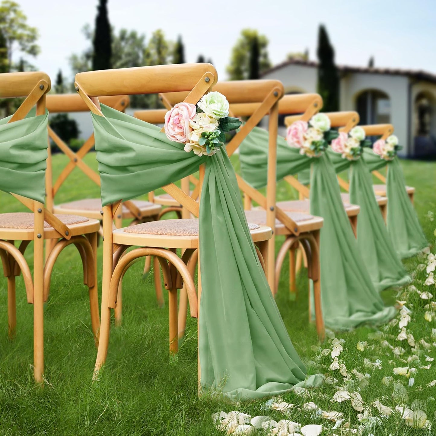 VACVELT Wedding Arch Draping Fabric Sage Green Chiffon, 2 Panels Sheer Drapes 30 Inch x 20ft Chiffon Backdrop Curtain Decor, Outdoor Sheer Drapery for Ceremony Party Ceiling