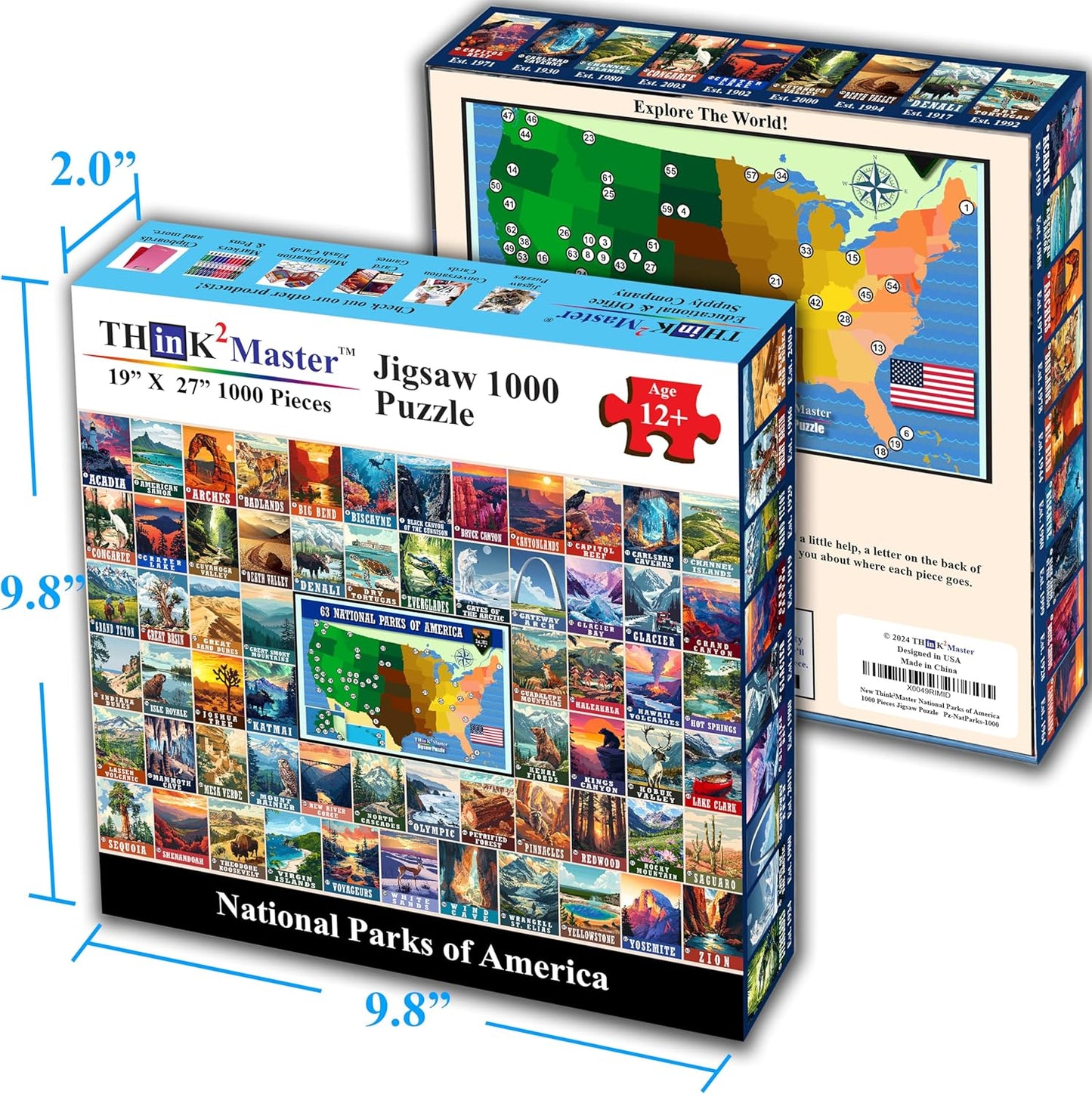 Think2Master Colorful Vintage USA National Parks 1000 Pieces Large Format Jigsaw Puzzle for Kids 12+, Teens, Adults & Families. Great Gift for People Interested in Traveling. Size: 26.8” X 18.9”